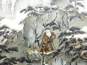 アンティーク　鹿に時代人物・風景模様肩裏 紋付羽二重男物羽織